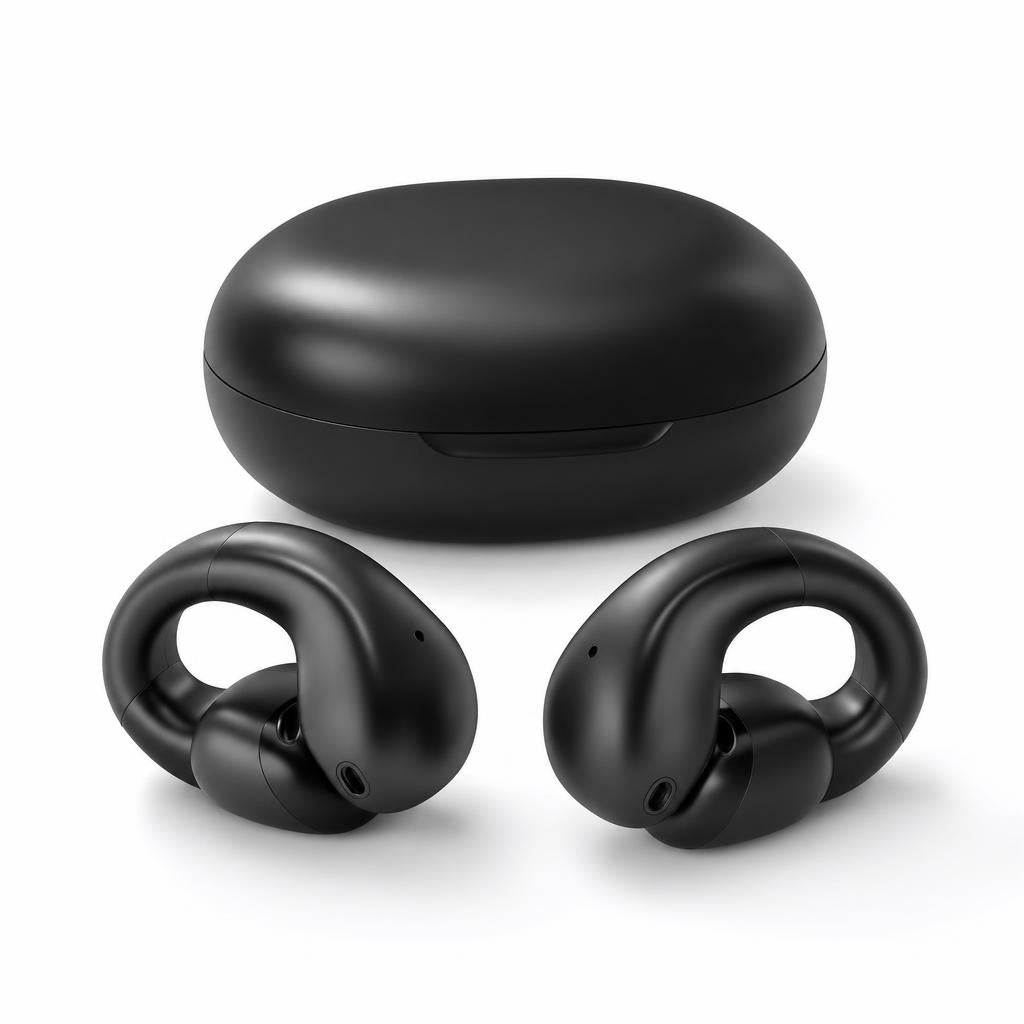 VYRO Sense bone conduction earbuds with charging case, studio shot