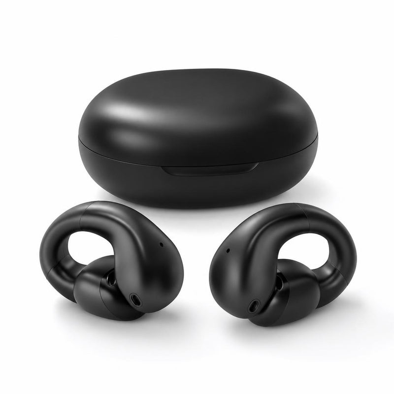 VYRO Sense bone conduction earbuds with charging case, studio shot