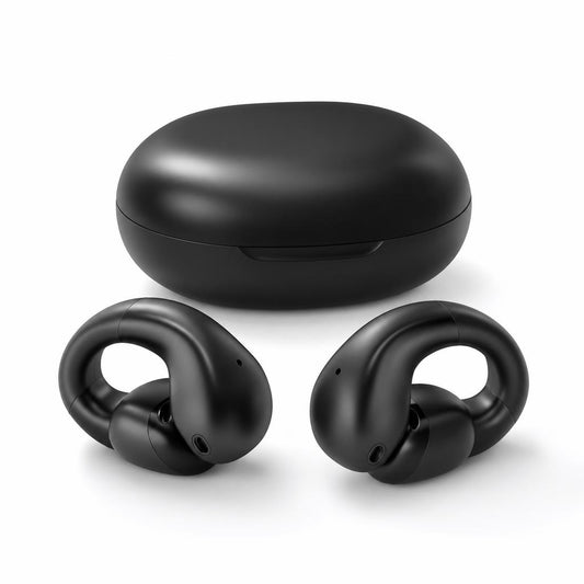 VYRO Sense bone conduction earbuds with charging case, studio shot